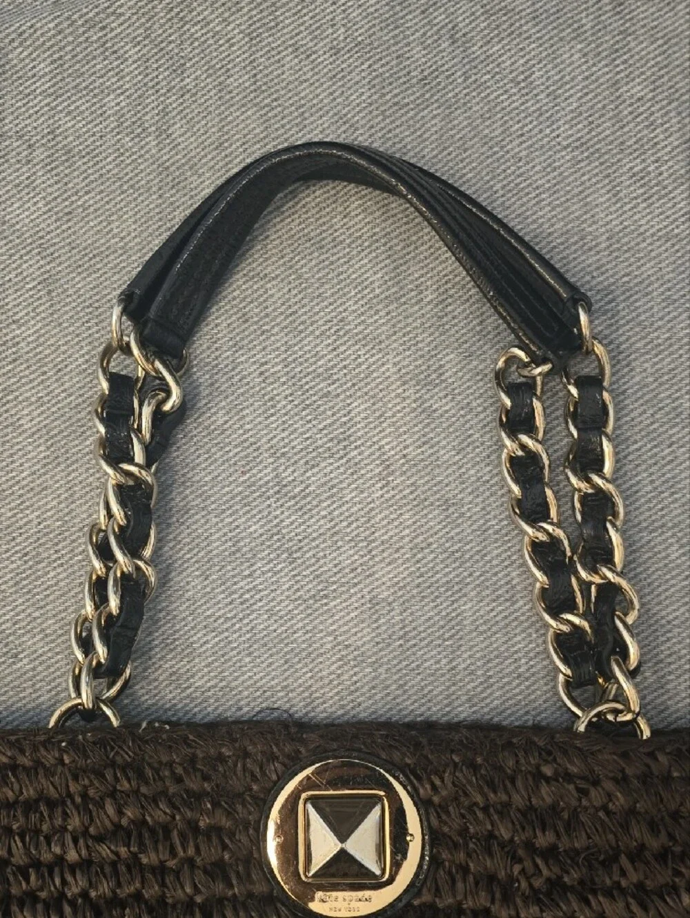 Kate Spade Vintage Rose Hall Monette Woven Straw Shoulder Bag, Dark Brown